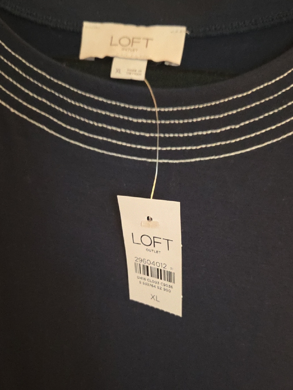 LOFT Navy Tee with White Contrast Topstitching